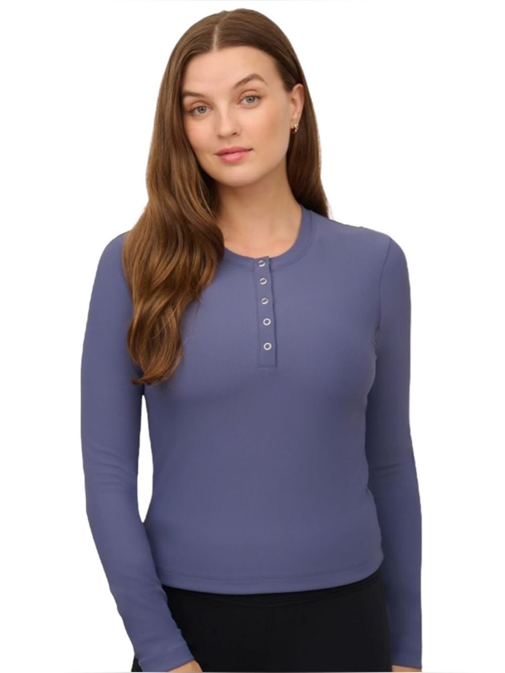 90 Degree By Reflex Women’s Ribbed Henley Long Sleeve Top, Size Small